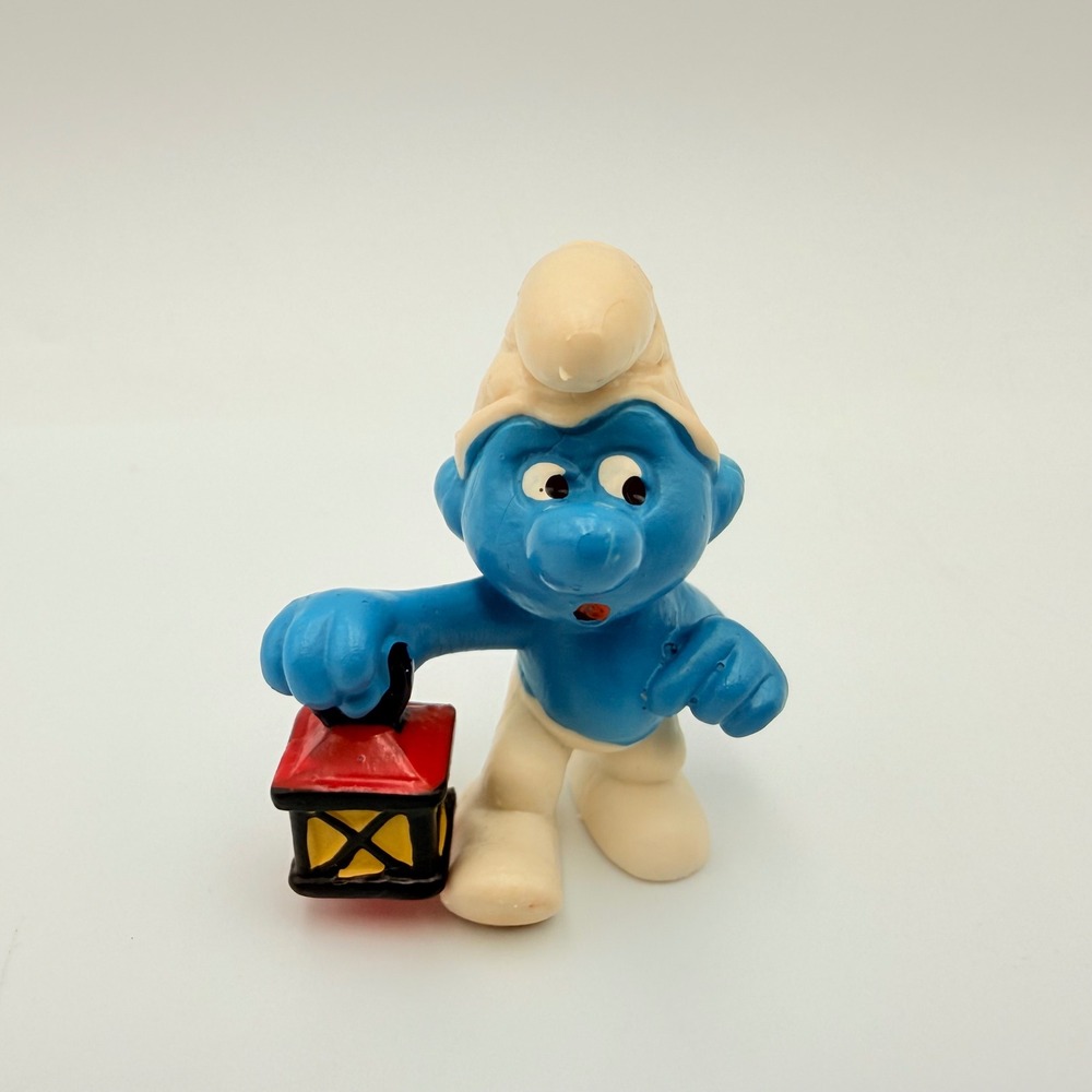 Vintage Smurf with Lantern PVC Figure W Germany Peyo Schleich Collectible